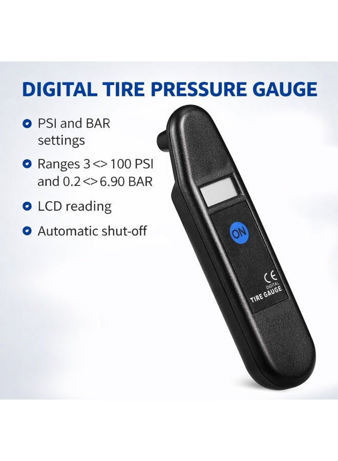 MOB Digital Tire Pressure Gauge 0–100 PSI / 0–7 BAR LCD Display, Mini Portable Car Tyre Air Pressure Tester with Auto Shut Off, One Button Operation, Accurate Valve Stem Nozzle for Car Motorcycle Bicycle Truck - Image 2